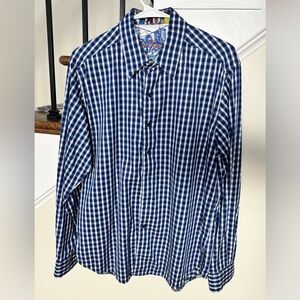Robert Graham Men’s Navy & White Checkered Button Down Shirt